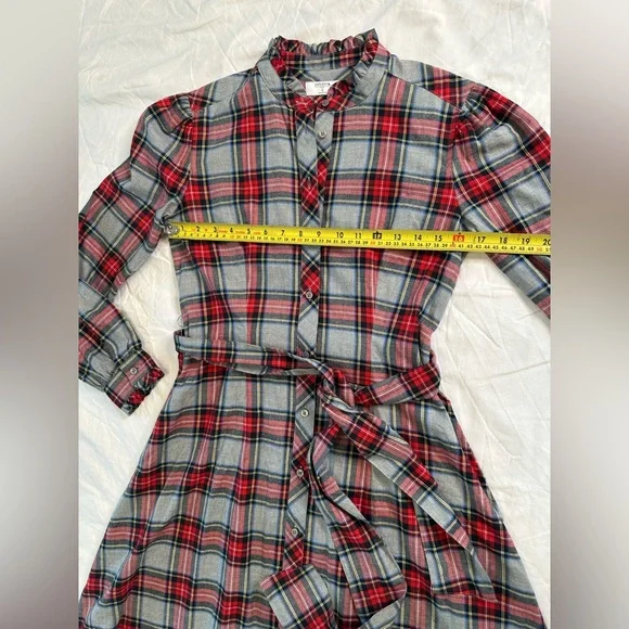 UNTUCKit Harrison Plaid Flannel Shirtdress Red Grey Tartan Belted Pockets Size S - Picture 10 of 12